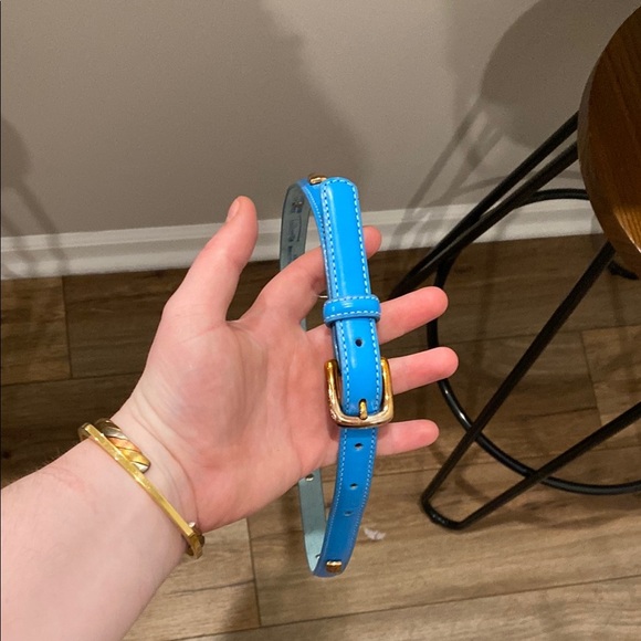 Talbots blue leather brass tooled fashion belt - Picture 1 of 8